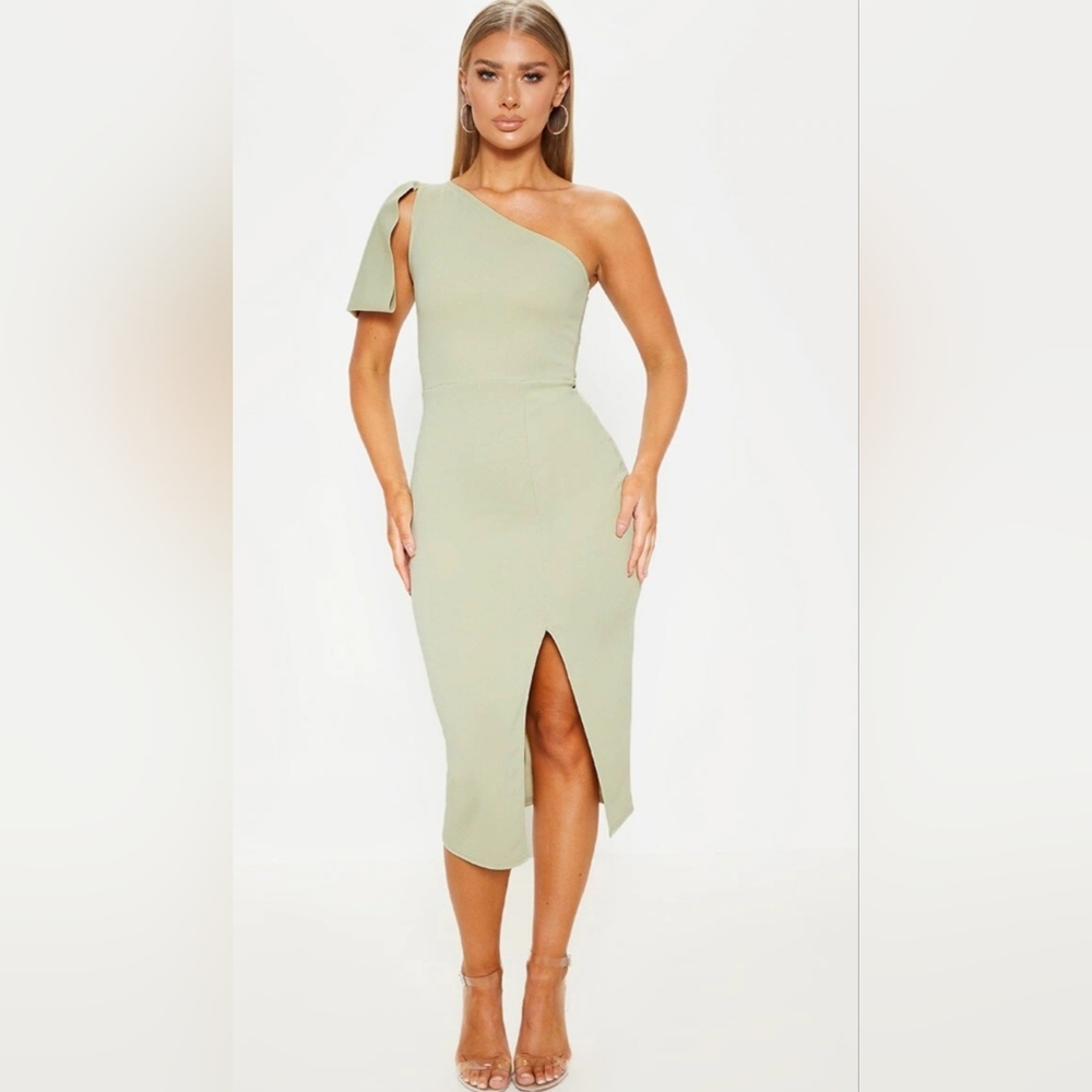 PrettyLittleThing One-Shoulder Sage Dress